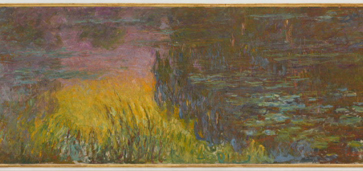 Claude Monet, Soleil couchant, entre 1914 et 1926, un "panneau" à l'huile sur toile marouflée sur le mur, H. 200 ; L. 600 cm, © RMN-Grand Palais (Musée de l'Orangerie) / Michel Urtado