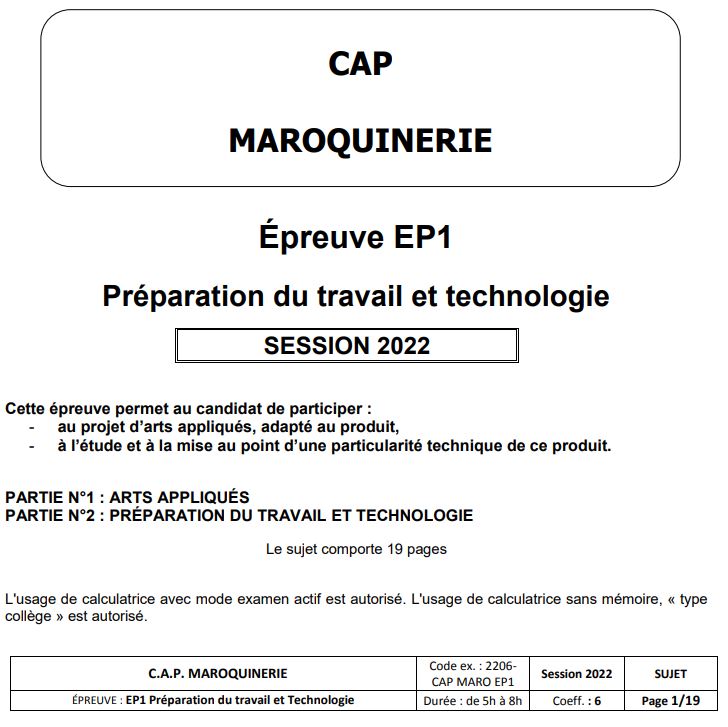 EP1 - CAP Maroquinerie 2022 - éduscol STI