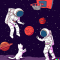 Image générée par un réseau de neurones à partir de la phrase « Un astronaute jouant au basketball dans l’espace avec des chats, dessiné comme dans un livre pour enfants » (OpenAI Dall-E 2)