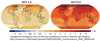 Evolution de la température moyenne en surface pour les deux scénarios extrèmes