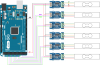 Schéma de câblage permettant de récupérer les signaux des 6 capteurs d’efforts sur une carte Arduino Mega