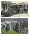Viaduc de la Roizonne dans l’Isère : (a) construction de la grande arche (portée 80 m) à l’aide d’un cintre (été 1916) ; (b) vue générale aujourd’hui
